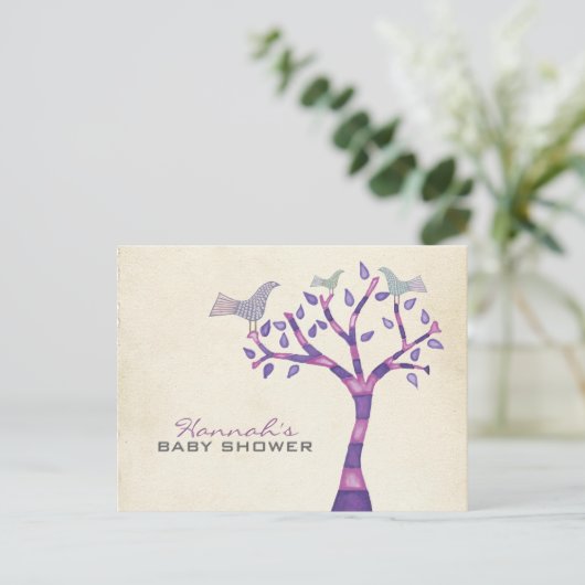 バプテスマ《キリスト教》洗礼式や命名式バードトリオインツリーパーティー招待状 案内ポストカード (スタンド正面)