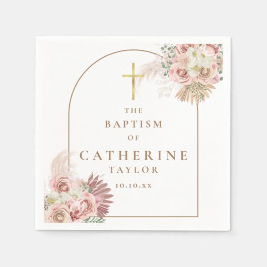 バプテスマ《キリスト教》洗礼式や命名式パンパスグラスフローラ スタンダードカクテルナプキン (正面)