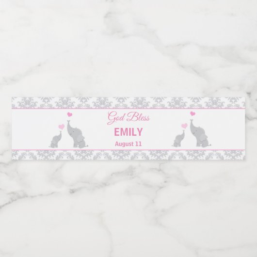 バプテスマ《キリスト教》洗礼式や命名式ピンクゾウボトルラベル ペットボトルラベル (シングルラベル)