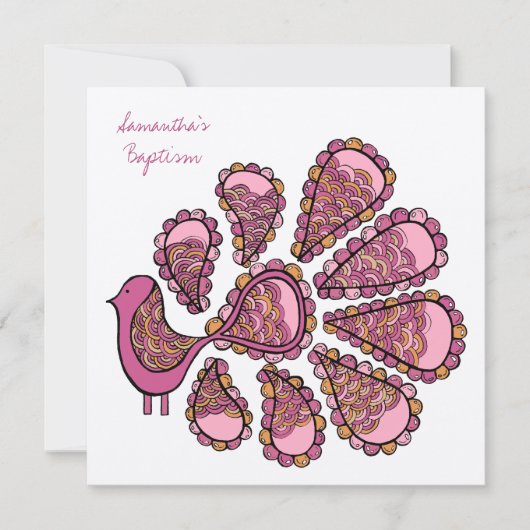 バプテスマ《キリスト教》洗礼式や命名式ピンクピーコック招待状招待状 招待状 (正面)