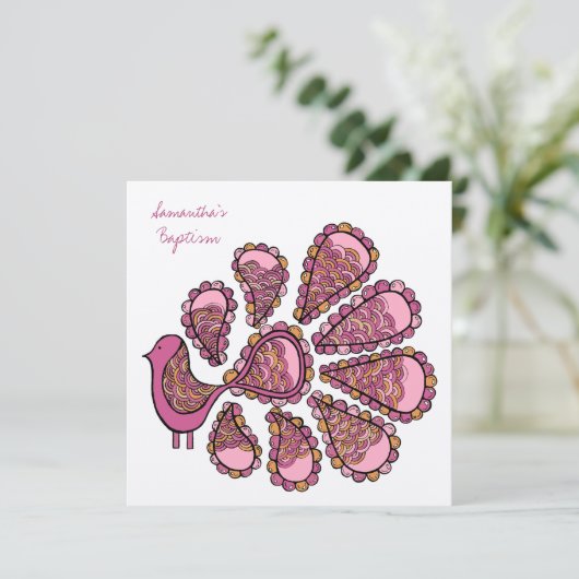 バプテスマ《キリスト教》洗礼式や命名式ピンクピーコック招待状招待状 招待状 (スタンド正面)