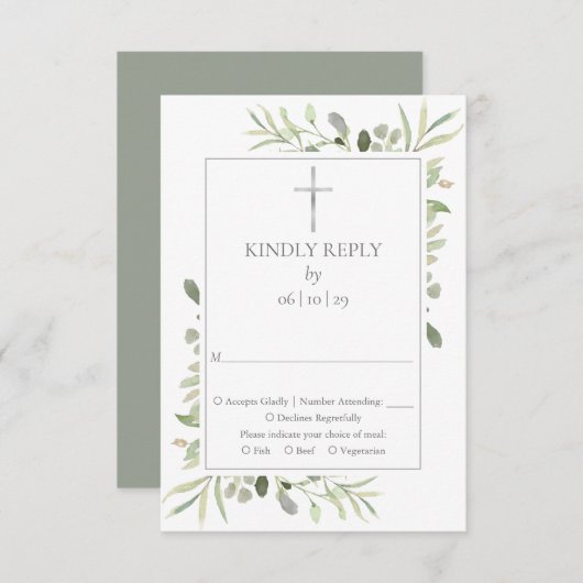 バプテスマ《キリスト教》洗礼式や命名式ファーストホーリーコミュニオングリーンリー 出欠カード (正面/裏面)