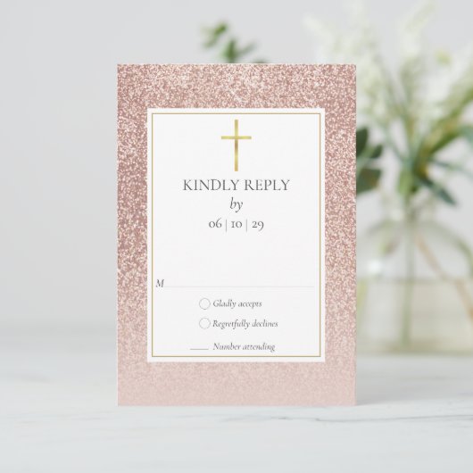 バプテスマ《キリスト教》洗礼式や命名式ファーストホーリーコミュニオンバラ金ゴールド 出欠カード (スタンド正面)