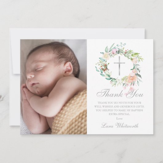 バプテスマ《キリスト教》洗礼式や命名式フローラガーランドフォト サンキューカード (正面)
