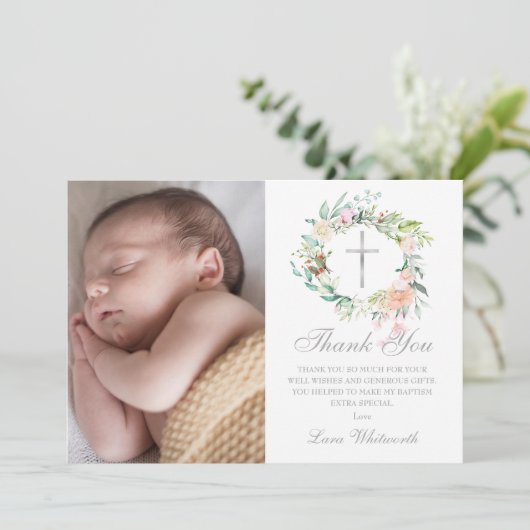 バプテスマ《キリスト教》洗礼式や命名式フローラガーランドフォト サンキューカード (スタンド正面)