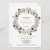 バプテスマ《キリスト教》洗礼式や命名式フローララベンダーガーランド 招待状 (正面/裏面)