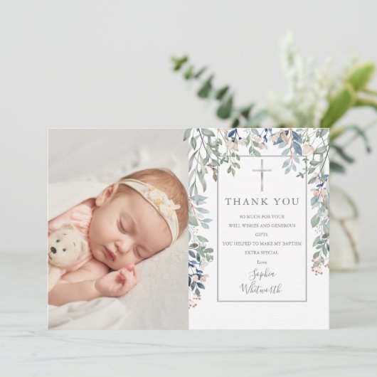 バプテスマ《キリスト教》洗礼式や命名式フローラ葉写真 サンキューカード (スタンド正面)