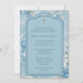 バプテスマ《キリスト教》洗礼式や命名式ブルーホワイトフローラ 招待状 (正面)
