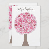 バプテスマ《キリスト教》洗礼式や命名式ホワイトピンクさくらんぼブロッサムツリー 招待状 (正面/裏面)