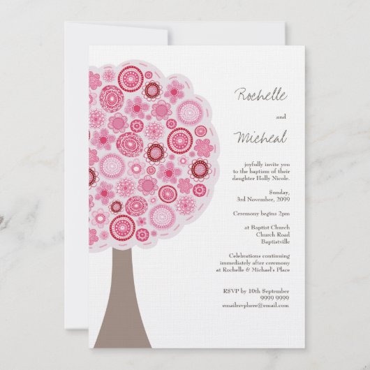 バプテスマ《キリスト教》洗礼式や命名式ホワイトピンクさくらんぼブロッサムツリー 招待状 (裏面)