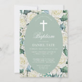 バプテスマ&《キリスト教》洗礼式や命名式ホワイトフラワーズユーカリ 招待状 (正面)