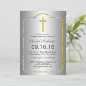 バプテスマ《キリスト教》洗礼式や命名式ホーリークロス金ゴールドフレームシルバー 招待状 (スタンド正面)