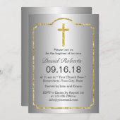 バプテスマ《キリスト教》洗礼式や命名式ホーリークロス金ゴールドフレームシルバー 招待状 (正面/裏面)