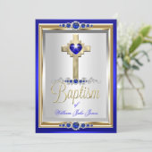 バプテスマ《キリスト教》洗礼式や命名式ボーイズまたはガールズクロスブルーパール 招待状 (スタンド正面)