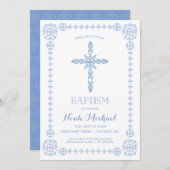 バプテスマ、《キリスト教》洗礼式や命名式ボーイズ招待状エレガントクロス 招待状 (正面/裏面)