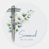 バプテスマ《キリスト教》洗礼式や命名式ボーイモダンボタニカルクロス ラウンドシール (正面)