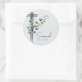 バプテスマ《キリスト教》洗礼式や命名式ボーイモダンボタニカルクロス ラウンドシール