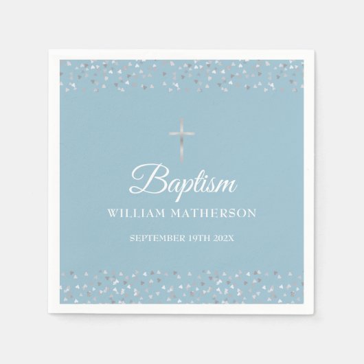 バプテスマ《キリスト教》洗礼式や命名式モダンシルバーハート スタンダードカクテルナプキン (正面)
