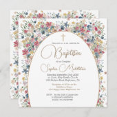 バプテスマ《キリスト教》洗礼式や命名式モダンフォトフィールド花 招待状 (正面/裏面)