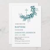 バプテスマ《キリスト教》洗礼式や命名式ユーカリプスグリーンリミナリスト 招待状 (正面/裏面)