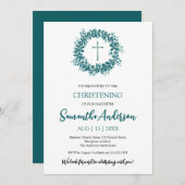 バプテスマ《キリスト教》洗礼式や命名式ユーカリプスグリーンリミナリスト 招待状 (正面/裏面)
