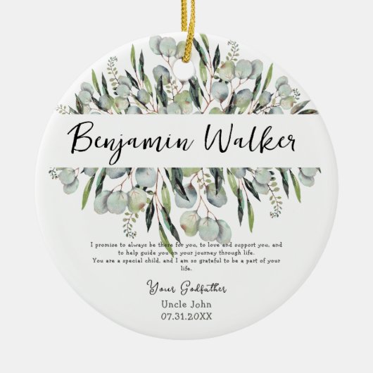 バプテスマ《キリスト教》洗礼式や命名式ユーカリ離れスゴドファーザ セラミックオーナメント (正面)