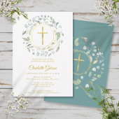 バプテスマ《キリスト教》洗礼式や命名式ローレルガーランド金ゴールドクロス 招待状