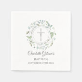 バプテスマ《キリスト教》洗礼式や命名式ローレルフローラシルバークロス スタンダードカクテルナプキン (正面)