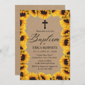 バプテスマ《キリスト教》洗礼式や命名式ヴィンテージひまわり素朴クラフト 招待状 (正面/裏面)