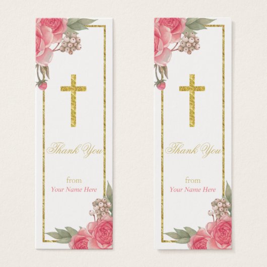 バプテスマ《キリスト教》洗礼式や命名式ヴィンテージフローラサンキューユーラベル (正面&裏面)