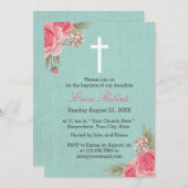 バプテスマ《キリスト教》洗礼式や命名式ヴィンテージフローラリエレガントネン 招待状 (正面/裏面)