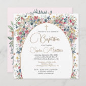 バプテスマ《キリスト教》洗礼式や命名式個人フォトフィールド花 招待状 (正面/裏面)