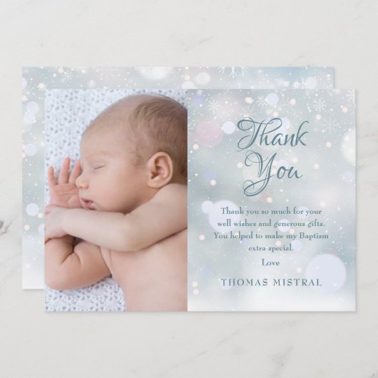 バプテスマ、《キリスト教》洗礼式や命名式写真エレガント冬 サンキューカード (正面/裏面)