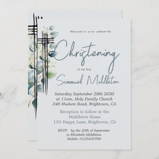 バプテスマ《キリスト教》洗礼式や命名式写真オスモダンブルー 招待状 (正面/裏面)