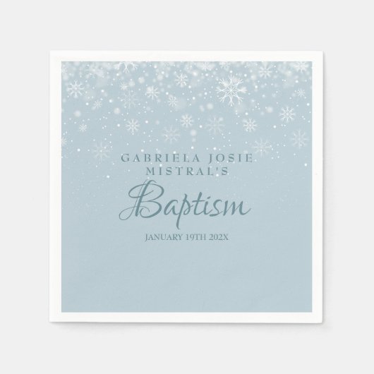 バプテスマ《キリスト教》洗礼式や命名式冬季雪片 スタンダードカクテルナプキン (正面)