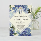 バプテスマ《キリスト教》洗礼式や命名式宗教的な青い花 招待状 (スタンド正面)
