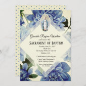 バプテスマ《キリスト教》洗礼式や命名式宗教的な青い花 招待状 (正面/裏面)
