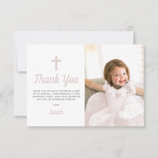 バプテスマ《キリスト教》洗礼式や命名式宗教的ピンクガール写真 サンキューカード (正面)