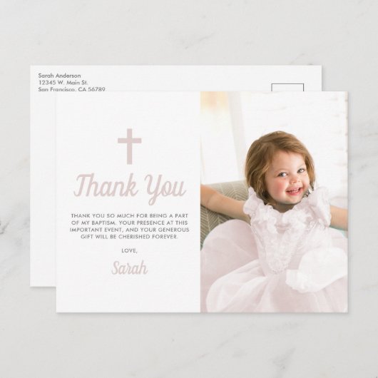 バプテスマ《キリスト教》洗礼式や命名式宗教的ピンクガール写真 ポストカード (正面/裏面)