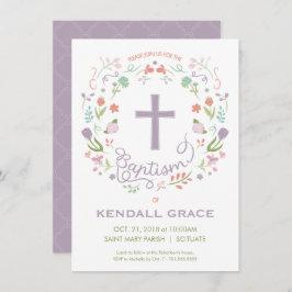 バプテスマ，《キリスト教》洗礼式や命名式招待状のための女の子 – カスタム 招待状