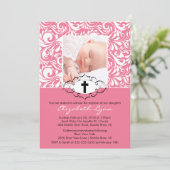 バプテスマ《キリスト教》洗礼式や命名式招待状フォトピンク渦巻き 招待状 (スタンド正面)