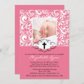 バプテスマ《キリスト教》洗礼式や命名式招待状フォトピンク渦巻き 招待状 (正面/裏面)