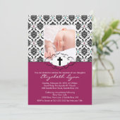 バプテスマ《キリスト教》洗礼式や命名式招待状フォトブラックダマスク 招待状 (スタンド正面)