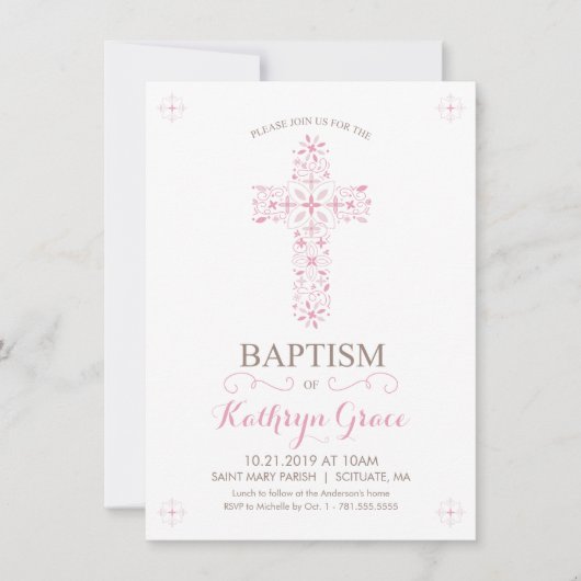 バプテスマ、《キリスト教》洗礼式や命名式招待状、ベビーガールズ招待状 招待状 (正面)