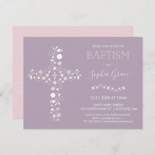 バプテスマ、《キリスト教》洗礼式や命名式招待状-ベビーガール招待状 招待状 (正面/裏面)