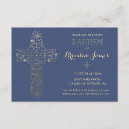 バプテスマ、《キリスト教》洗礼式や命名式招待状、金ゴールドクロス招待状 招待状