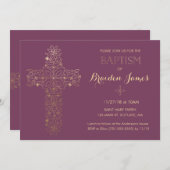 バプテスマ，《キリスト教》洗礼式や命名式招待状-金ゴールドクロス招待状 招待状 (正面/裏面)