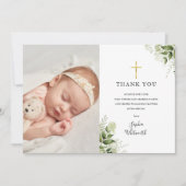バプテスマ《キリスト教》洗礼式や命名式素朴グリーンリー写真 サンキューカード (正面)