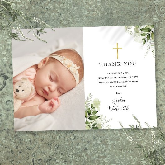 バプテスマ《キリスト教》洗礼式や命名式素朴グリーンリー写真 サンキューカード