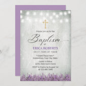 バプテスマ《キリスト教》洗礼式や命名式素朴ラベンダーフローラ 招待状 (正面/裏面)